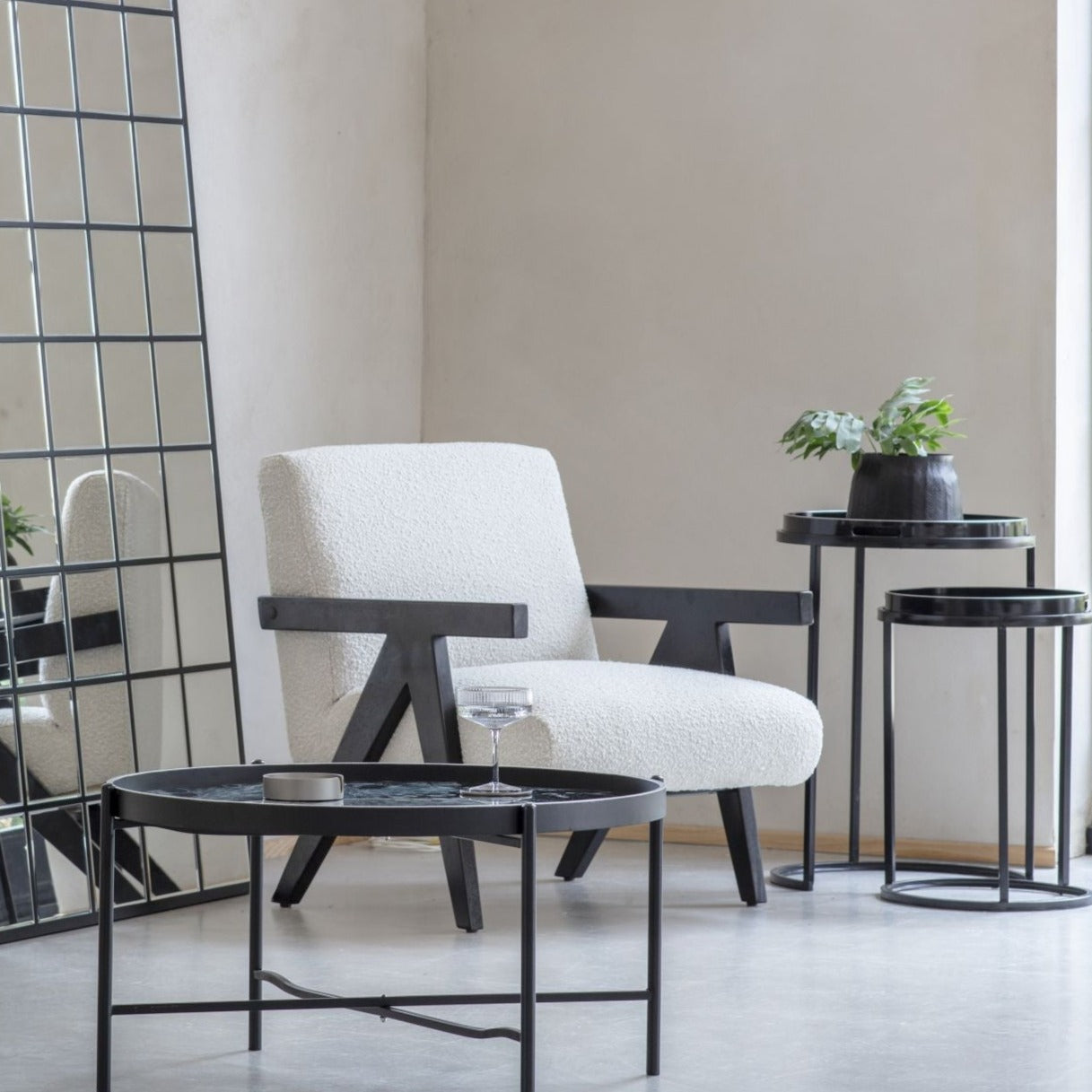 San Diego Wood Frame Cream Boucle Armchair